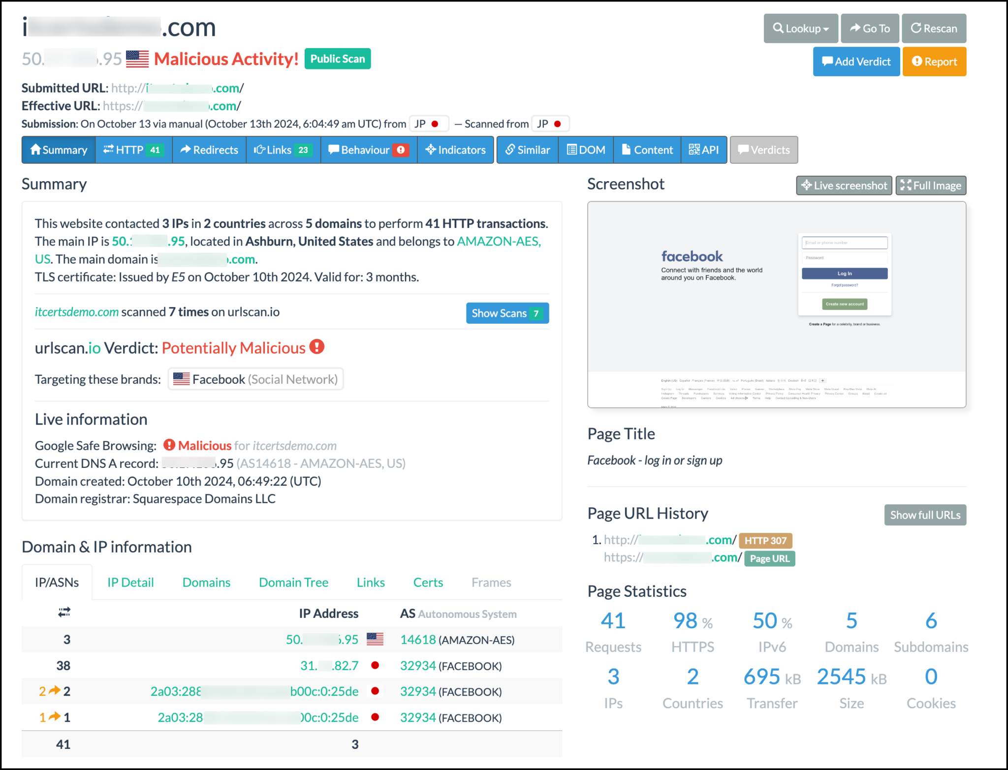 urlscan.io(即時スキャン+サンドボックス解析型URL分析ツール)| 公式代理店